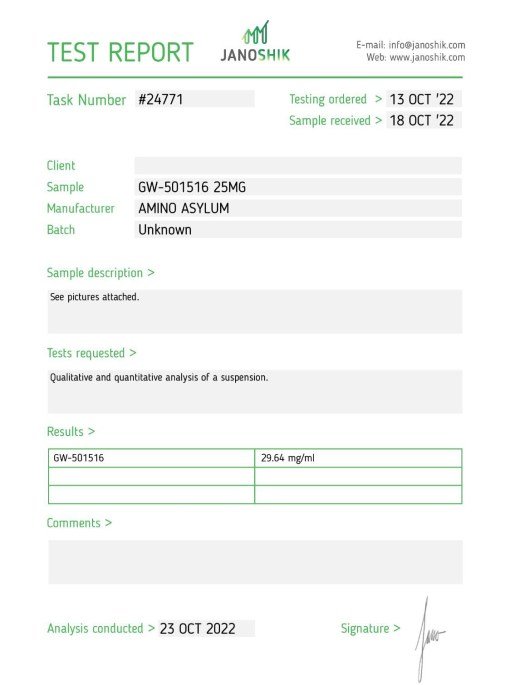 GW-501516 25mg x 30mL | Amino Asylum Research Compound